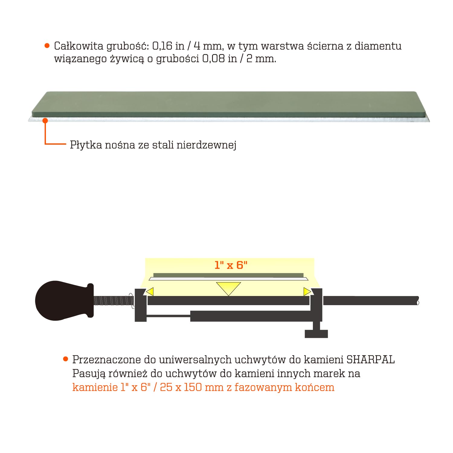 SHARPAL płytka diamentowa żywiczna 6000, 1"x6"/150x25 mm | Diament w pełnej matrycy na spoiwie żywicznym do twardych stali: odporny, mało się zapycha, równe ziarno