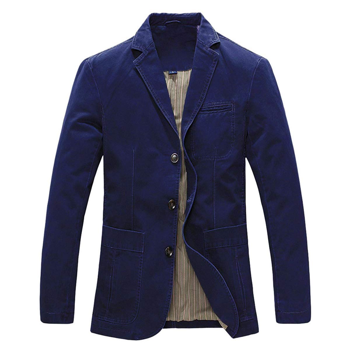 Allthemen Chaqueta Casual para Hombre Cazadora Slim fit de Manga Larga Algodón Lavado Trajes 3 Botones Blazer Azul Marino L