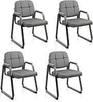 Vista 14 de CLATINA Silla de cuero para oficina, sala de espera, con base de trineo, silla de recepción sin ruedas con reposabrazos y soporte de madera, sillón