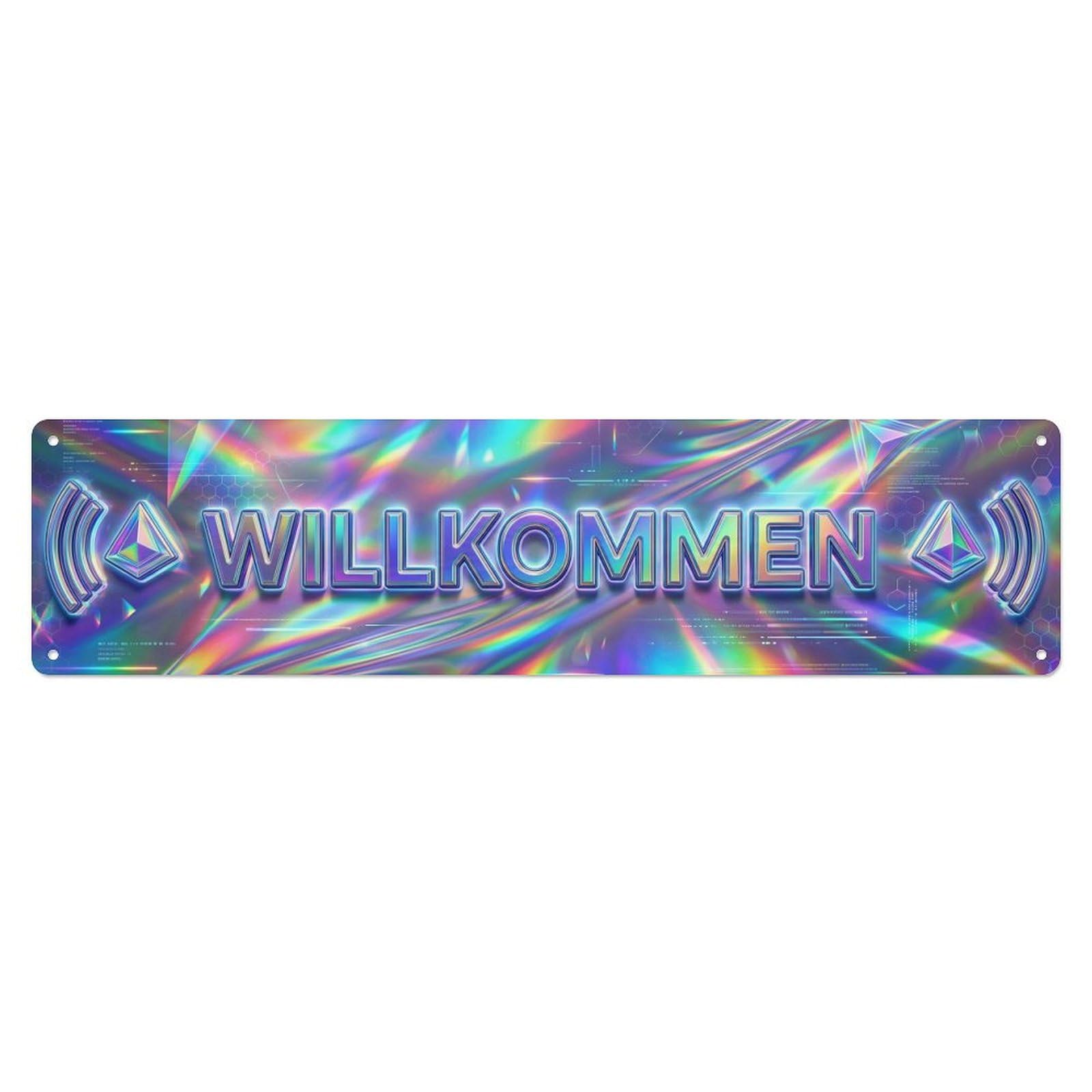 Holographic Futuristic Iridescent Welcome Metal Tin Sign