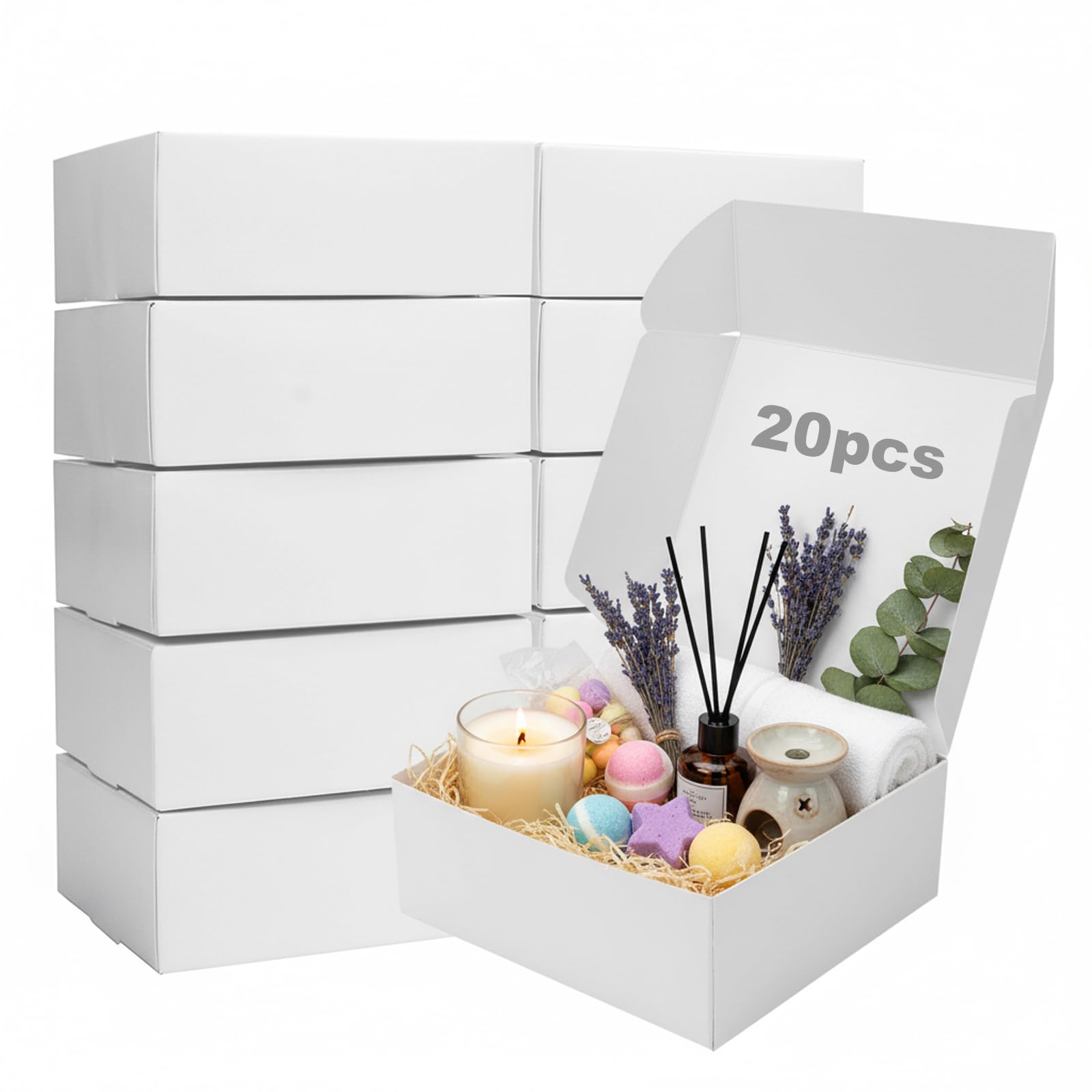 20Pcs White Kraft Gift Boxes, 15x10x4cm Kraft Gift Boxes with Lids, Easy Assemble Corrugated Cardboard Shipping Box for Parties Birthdays Weddings Holidays