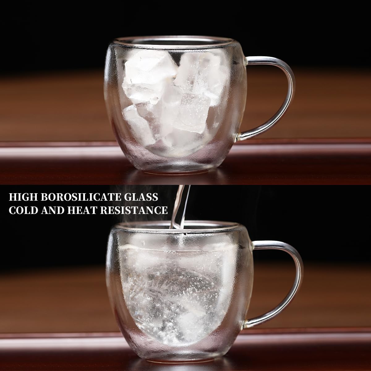 renovon Çift Katmanlı Cam Kupa Bardak 250 ml Lüx Çift Cidarlı kupa - Termos Bardak - İki Duvarlı Yapısı ile Uzun Süre Sıcak-Soğuk Tutma özelliği, Kulplu Kahve Espresso Bardağı Brosilikat double layer Cup