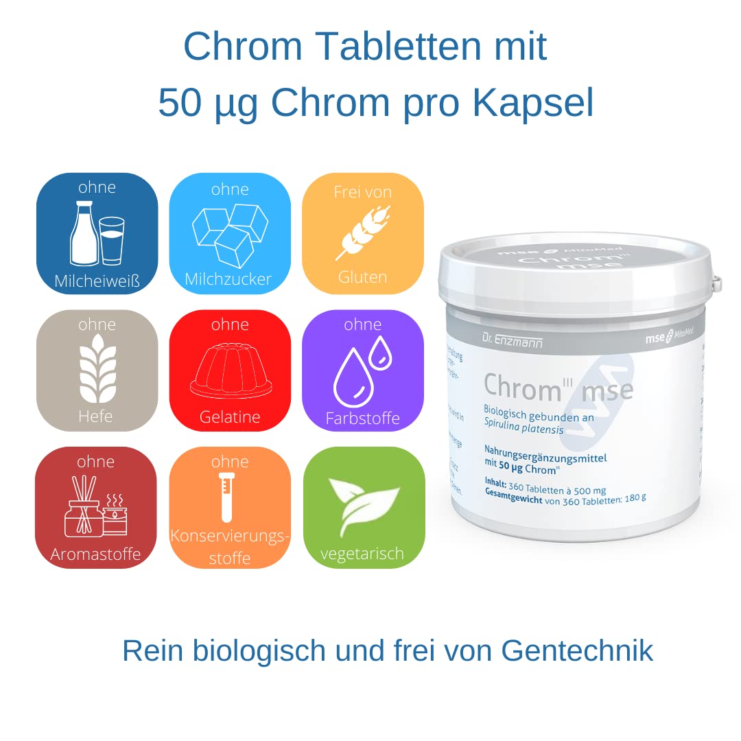 Chrom mit 50 µg Chrom III biologisch gebunden an Spirulina platensis – 360 Tabletten – vegan, ohne Zusätze – in Deutschland produziert & laborgeprüft