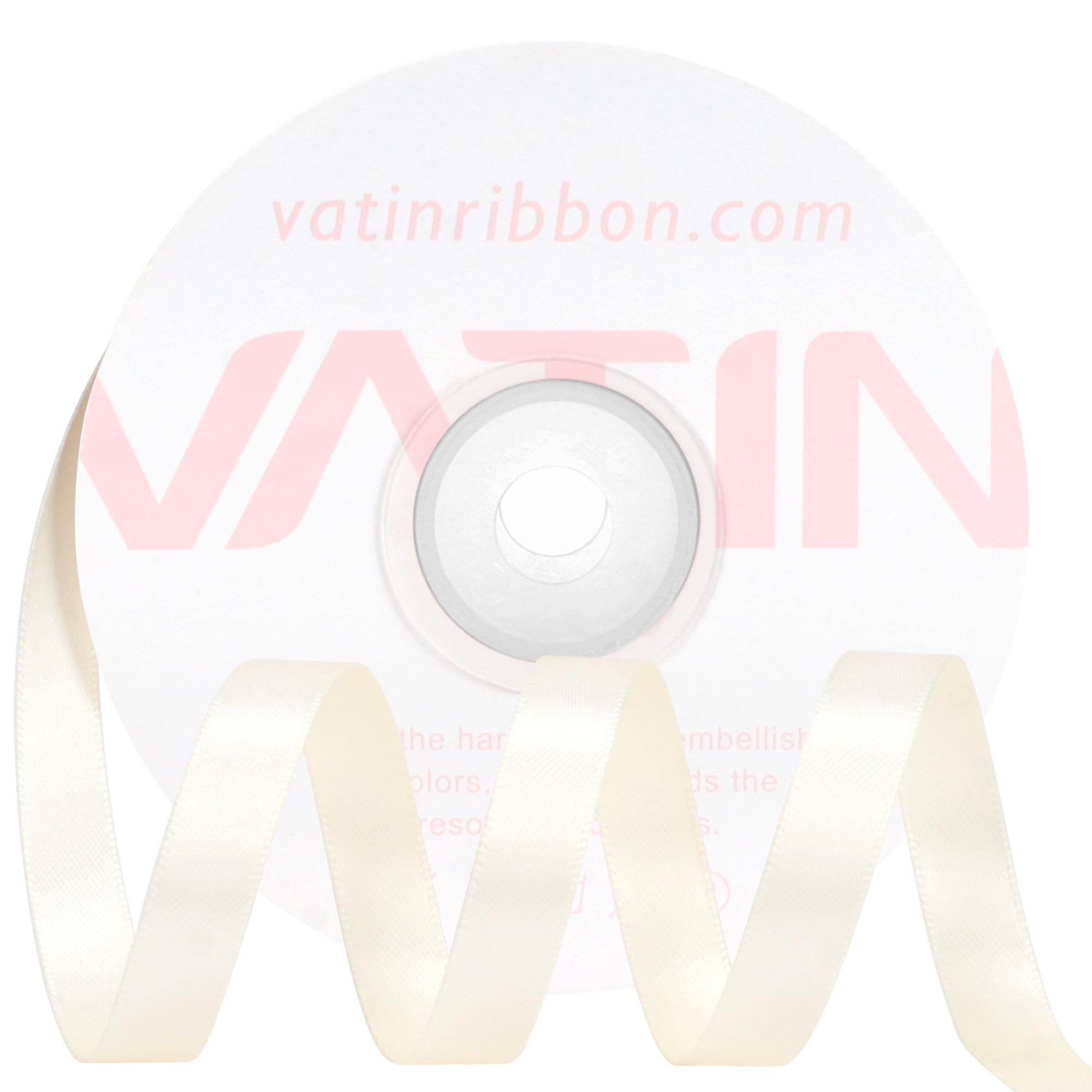 VATIN Double Face Ivory Satin Ribbon 10mm X 22m,Ivory Polyester Fabric Ribbon use for Bows Bouquet Gift Wrapping