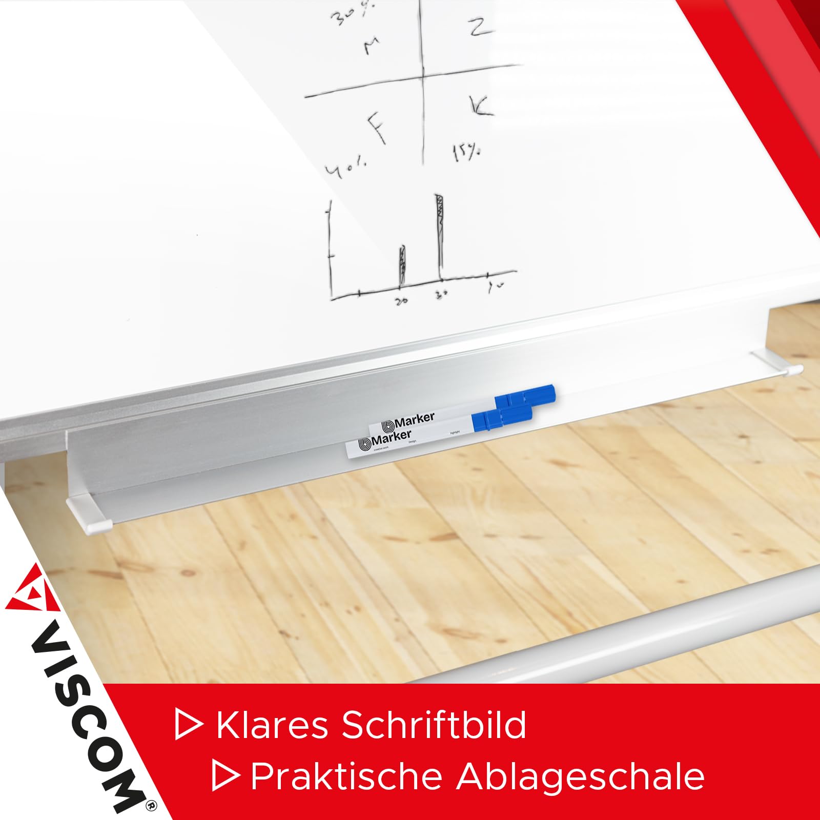 VISCOM Whiteboard mit Ständer & Rollen - 100 x 150 cm - beidseitig nutzbar