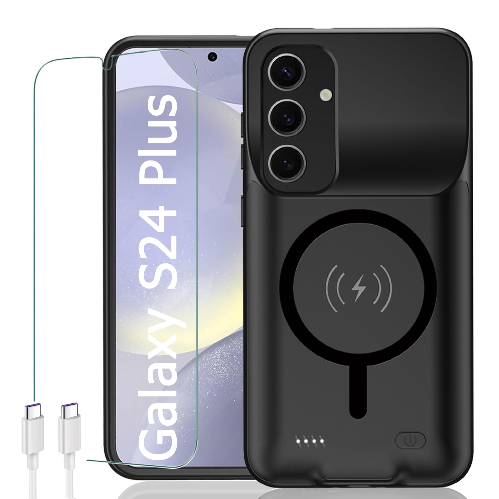 Battery Case for Galaxy S24 Plus,Upgraded 12000mAh Rechargeable Portable Extended Battery Pack Supported Qi Wireless Charging Case Compatible with
