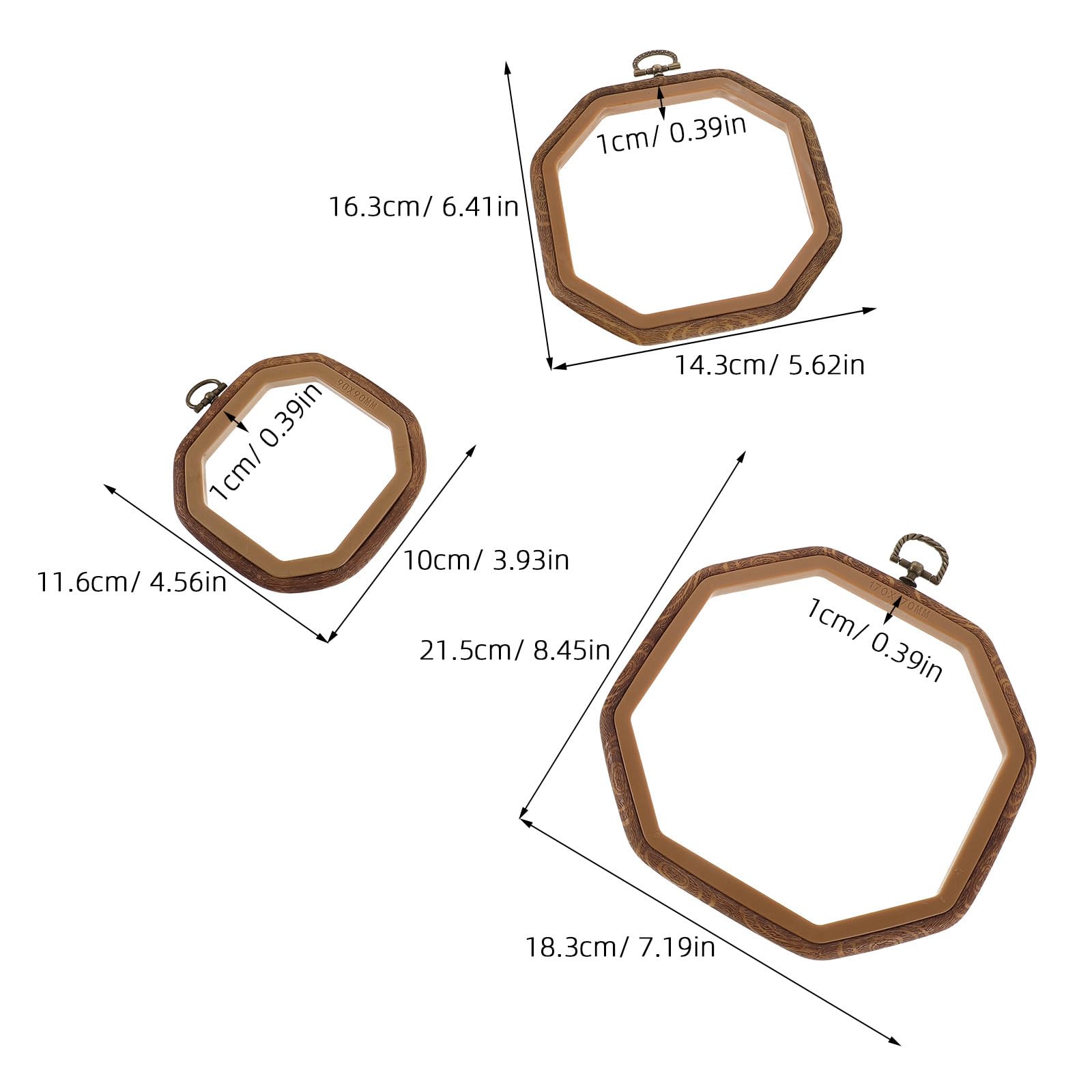 Angoily Bastidor de bordado octogonal de 6 piezas - Surtido de bastidores de punto de cruz de imitación madera para manualidades - Accesorios de costura para decoración de fiestas y festividades
