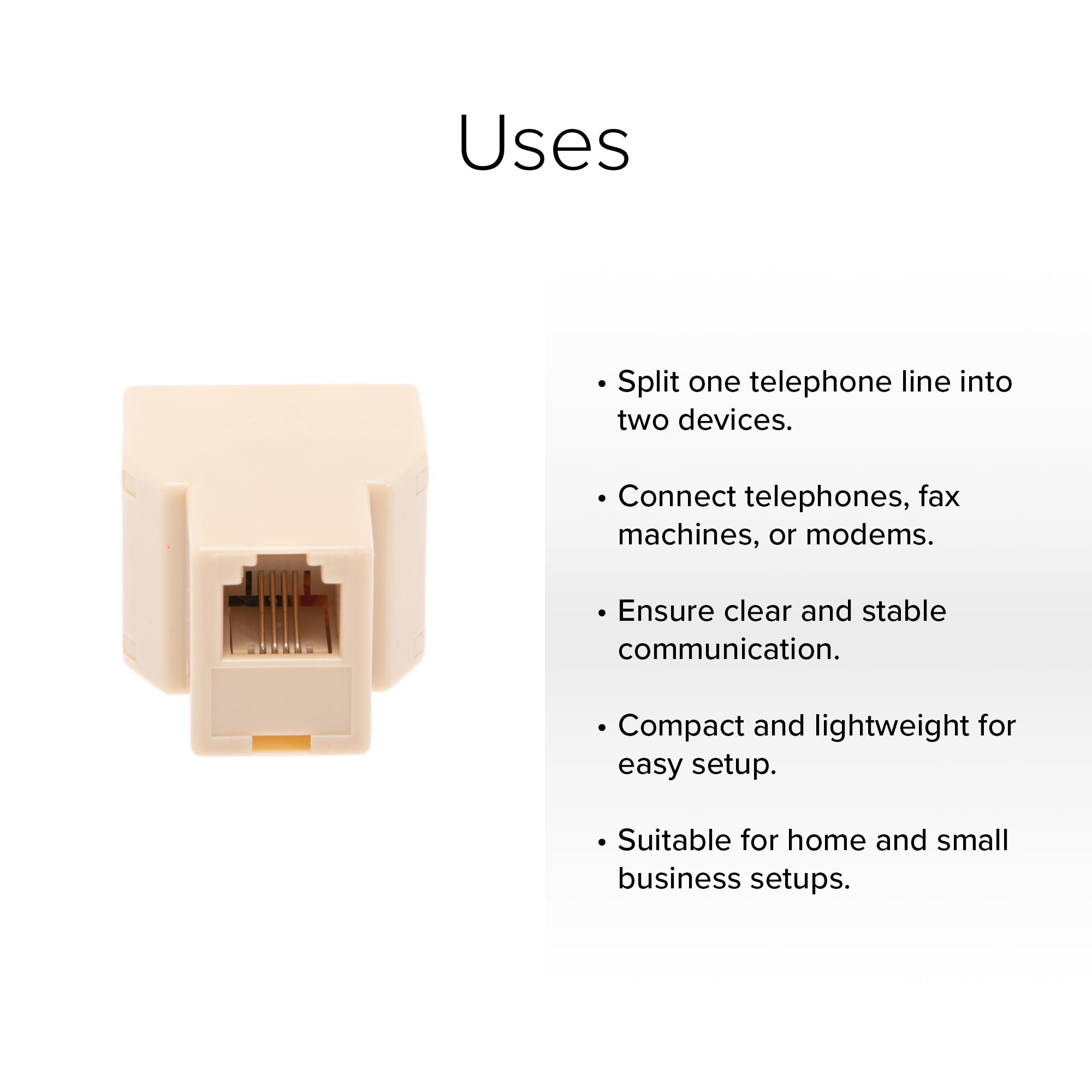 RJ11 Female Telephone Splitter Adapter - 6P4C - Straight Pinout for Phone Line Split 10 Pcs Pack