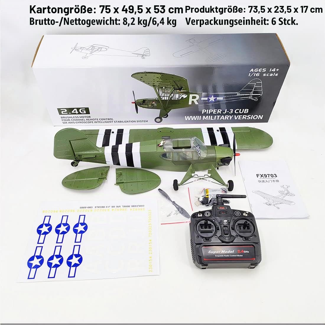 WWII Piper J-3 Cub RC Flugzeug mit Gyro-Stabilisierung, Lange Flugzeit & EPP-Design Für Outdoor-Flüge, Modellflugclubs & Flug-Enthusiasten, Geschenke für Erwachsene, Ideal für Einsteiger
