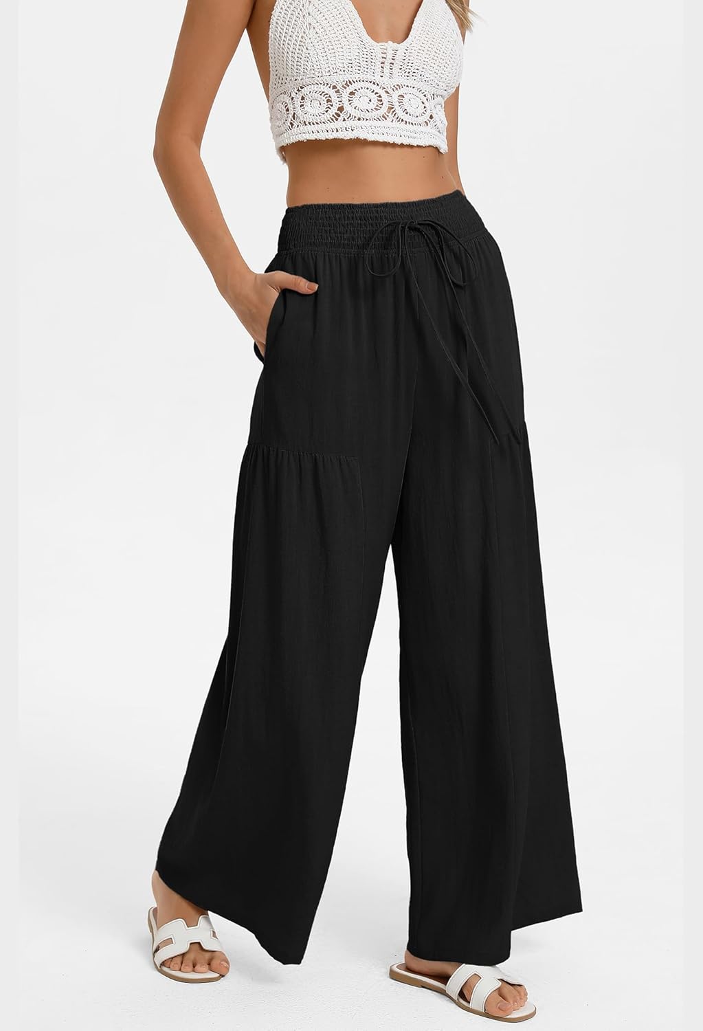 GRACE KARIN Womens Palazzo Pants Summer High Waist Boho Wide Leg Casual Flowy Pants Beach Vacation Outfits with Pockets - Image 2