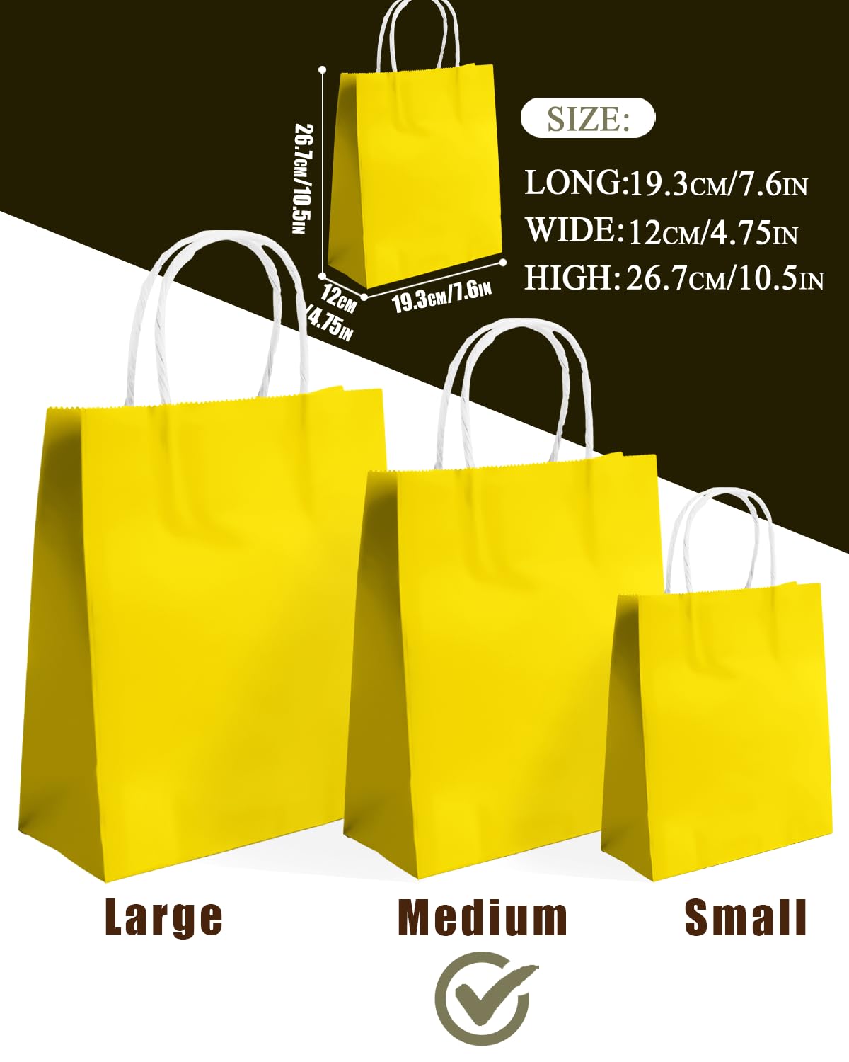 qiqee 30PCS Medium Gift Bag with Handles Bulk 11"x5"x8" Gift Bags Bright Yellow Bags Multiple Uses (Medium Size)