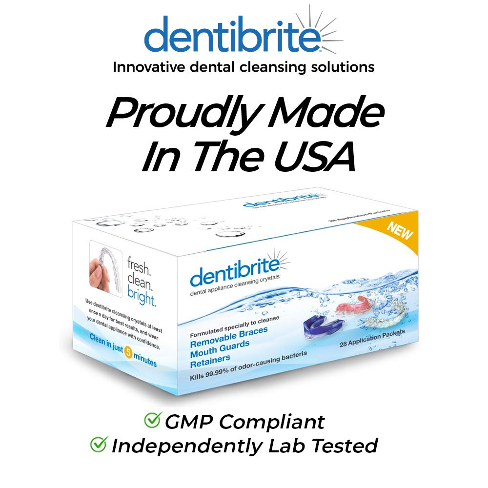 Dentibrite Crystals Cleaner for Removable Dental Appliances - Invisalign Aligners, Retainers, Guards, Dentures, Trays/Aligners - Odor Remover - No Persulfates or Dyes - 28ct - Made in USA : Beauty & Personal Care
