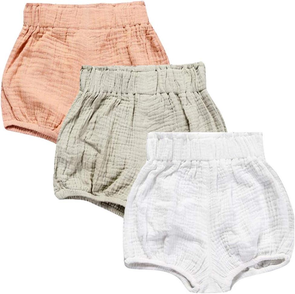 LOOLY Unisex Baby Girls Boys 3 Pack Cotton Linen Blend Bloomer Shorts