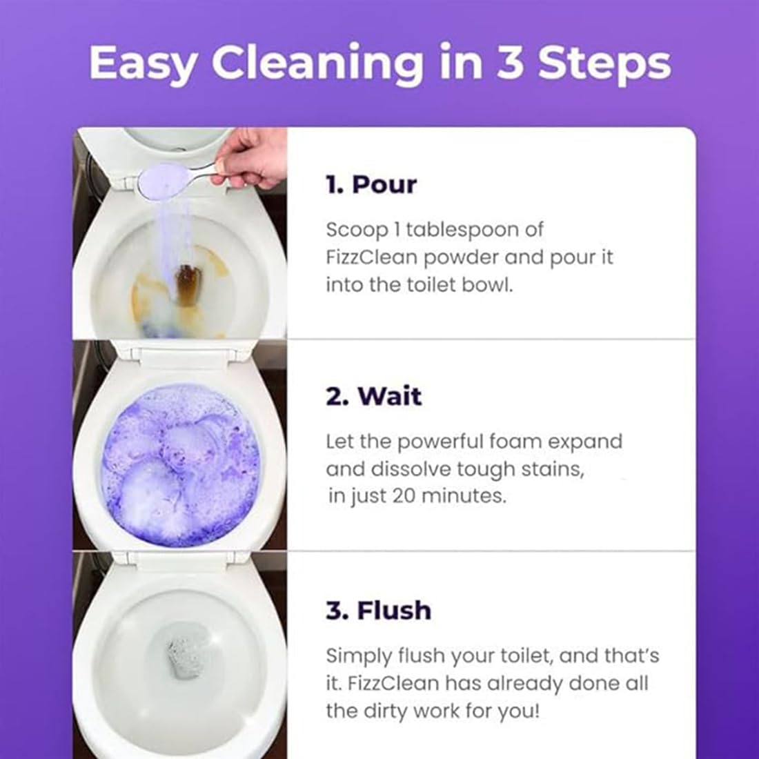 Fizzclean Limpiador de tuberías, espuma de inodoro Fizz Clean, acción instantánea Fizzclean Wc Cleaner original, experiencia Fizzclean para hacer el inodoro brillante y fresco (4 bolsas)