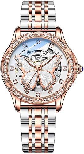 Watches for Women Fashion Casual Dress Watch Waterproof Butterfly Skeleton Dial Automatic Mechanical Watch