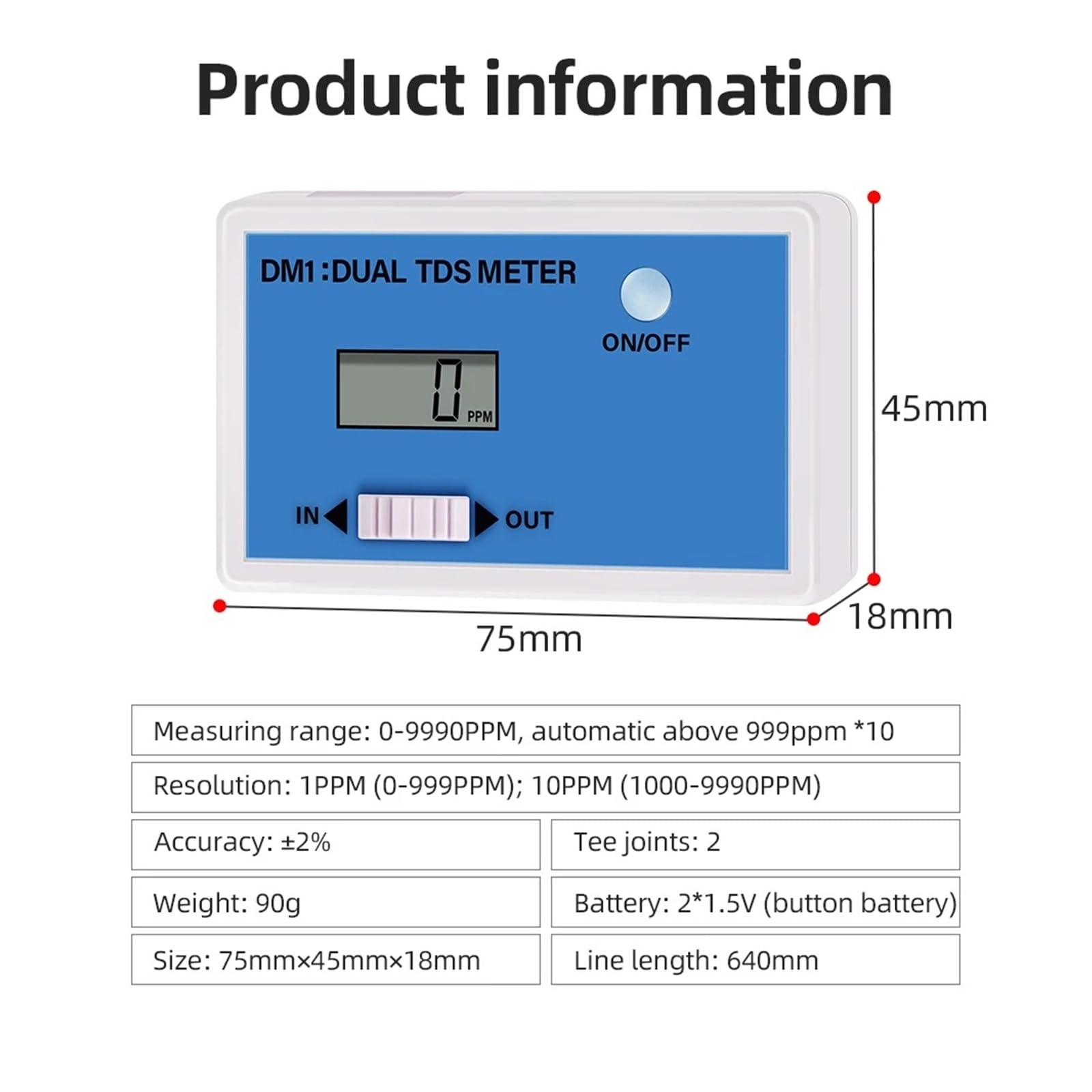 do wody pitnej, akwariów i nie tylko DM1/DM2 TDS/EC Water Quality Tester Dual TDS/EC Meter LCD Display Dual Probe Drinking Water Pool Aquarium PH Meter Tds(TDS Meter)
