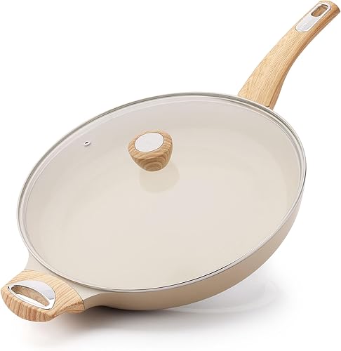 Miniatura 18 de SENSARTE Sartén de Saltear de Cerámica Antiadherente con Tapa de 8 Pulgadas, Sartenes Antiadherentes para Tortillas, Sin PFOA/PFAS/PTFE Añadidos