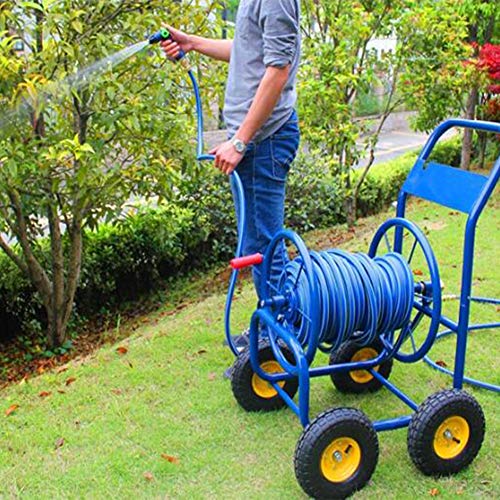 Carro de carrete de manguera de jardín de 4 ruedas, carrito de metal resistente para un fácil riego en jardines, huertos y parches de verduras
