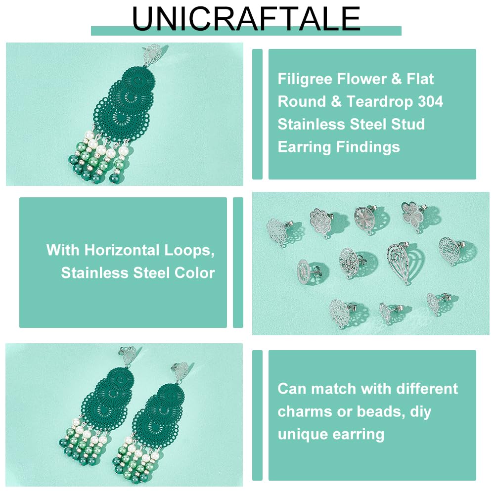 UNICRAFTALE - Fornituras para aretes de Flores Doradas, 304 de Acero Inoxidable, Filigrana, componente de Oreja con Tapones de Mariposa y Bucle, Tuercas de Oreja de 0,7 mm, para Hacer Joyas