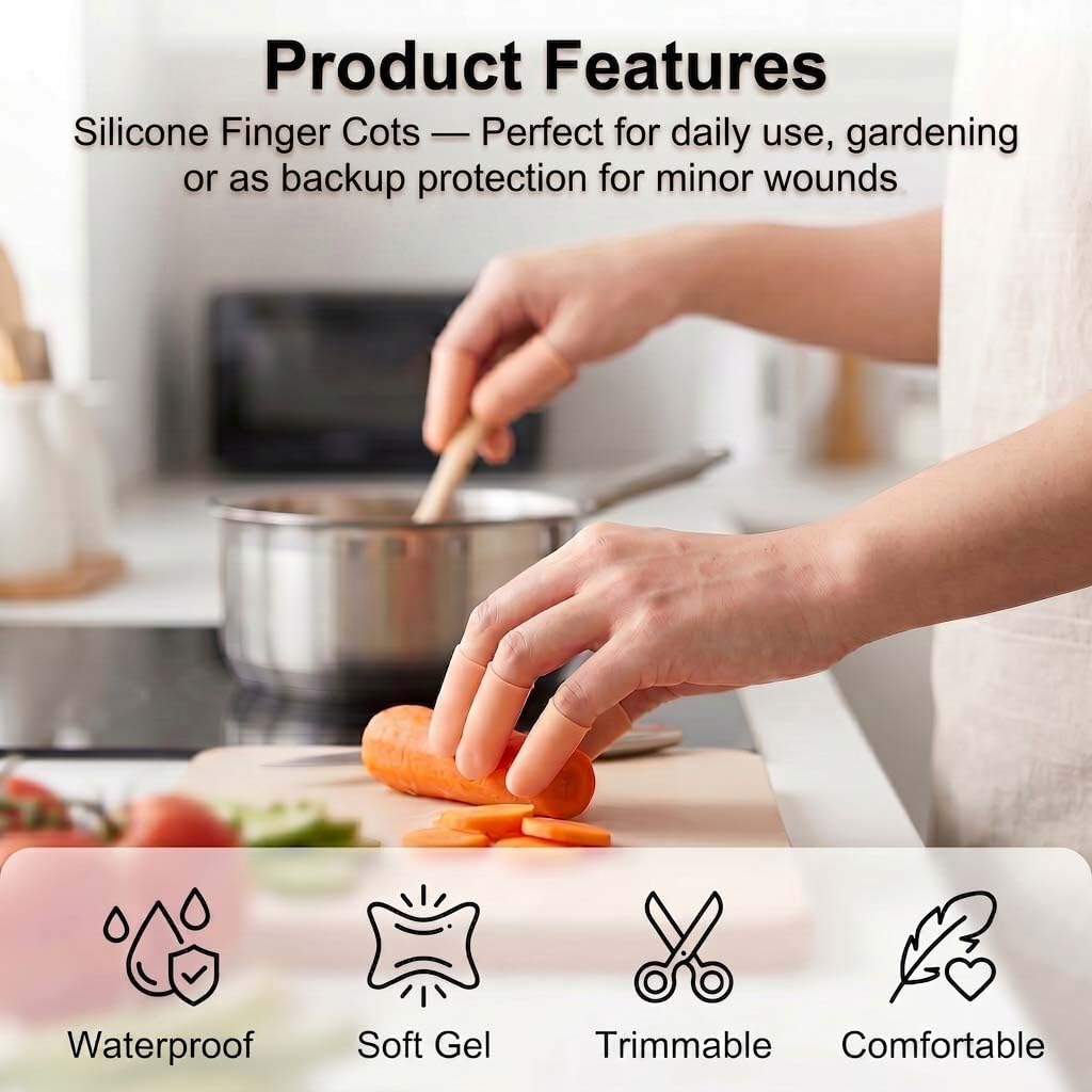 Lot de 12 Protège-Doigts en Silicone Souple, Doigtiers en Gel Réutilisables et Découpables pour Pouce et Doigts, Protection Imperméable pour Bricolage, Cuisine et Sport, Teint de Peau