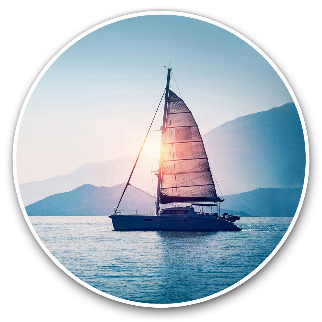 Destination Vinyl Ltd Sailing Boat Yacht Sunset 2346 Vinyl Stickers (Set Of 2) 7.5Cm - Sailing Boat Yacht Sunset #2346