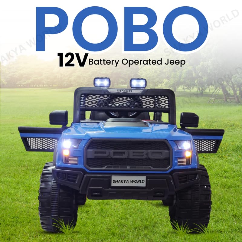 Image of SHAKYA WORLD POBO Battery Operated Jeep for Kids Ride on with Music & Light Electric Car Jeep, Blue