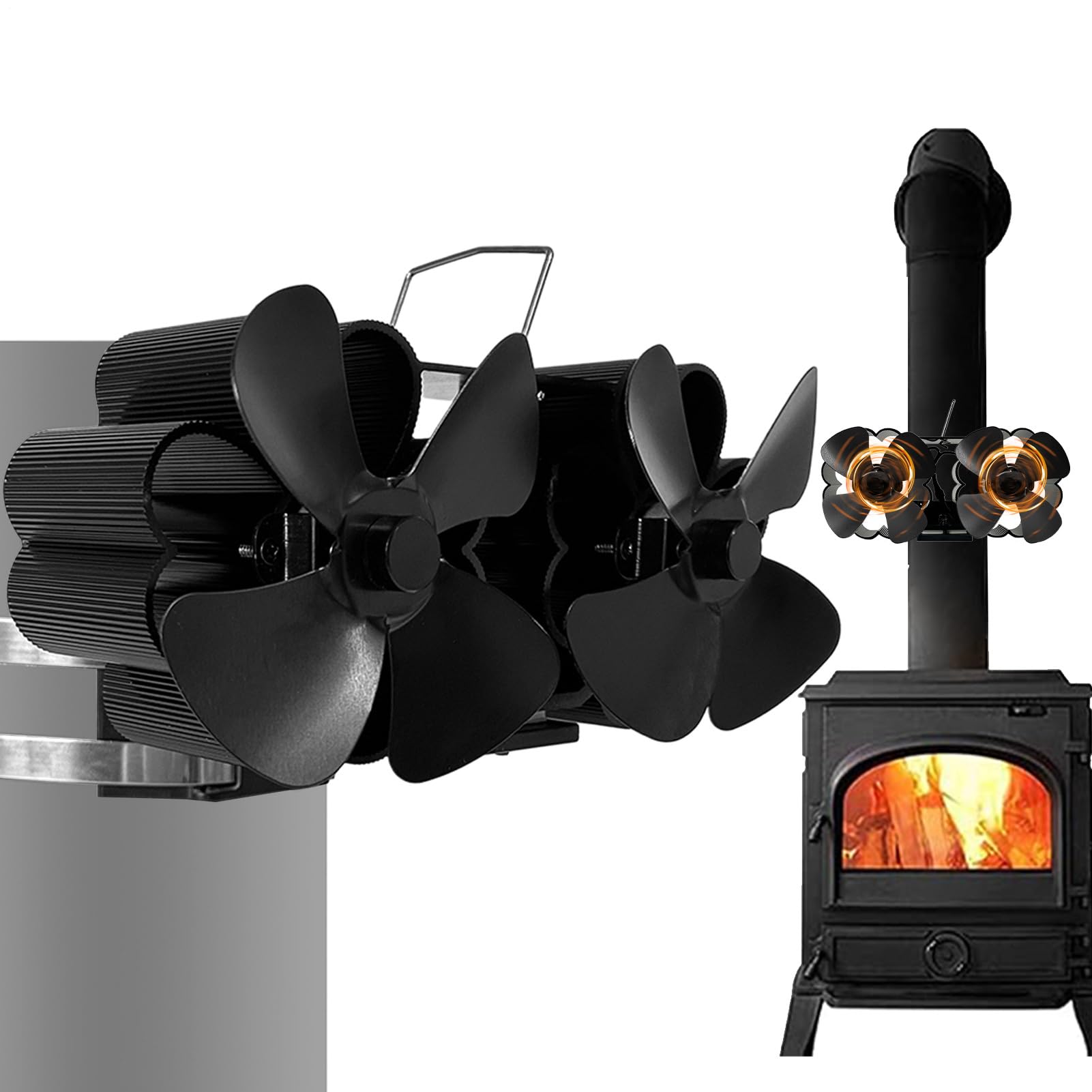 Generico Ventilatore per stufa a legna alimentato calore,Ventilatore calore Potente ventola pellet, attivata dal termico bruciatore legn