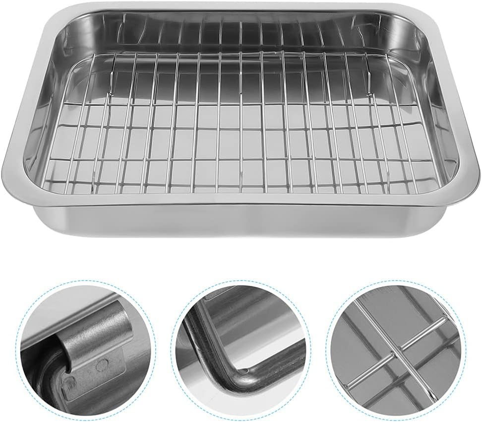DOITOOL Safe Healthy Baking Pan Oven Tray with Rack Tray Set Baking Pan Lid for Desserts
