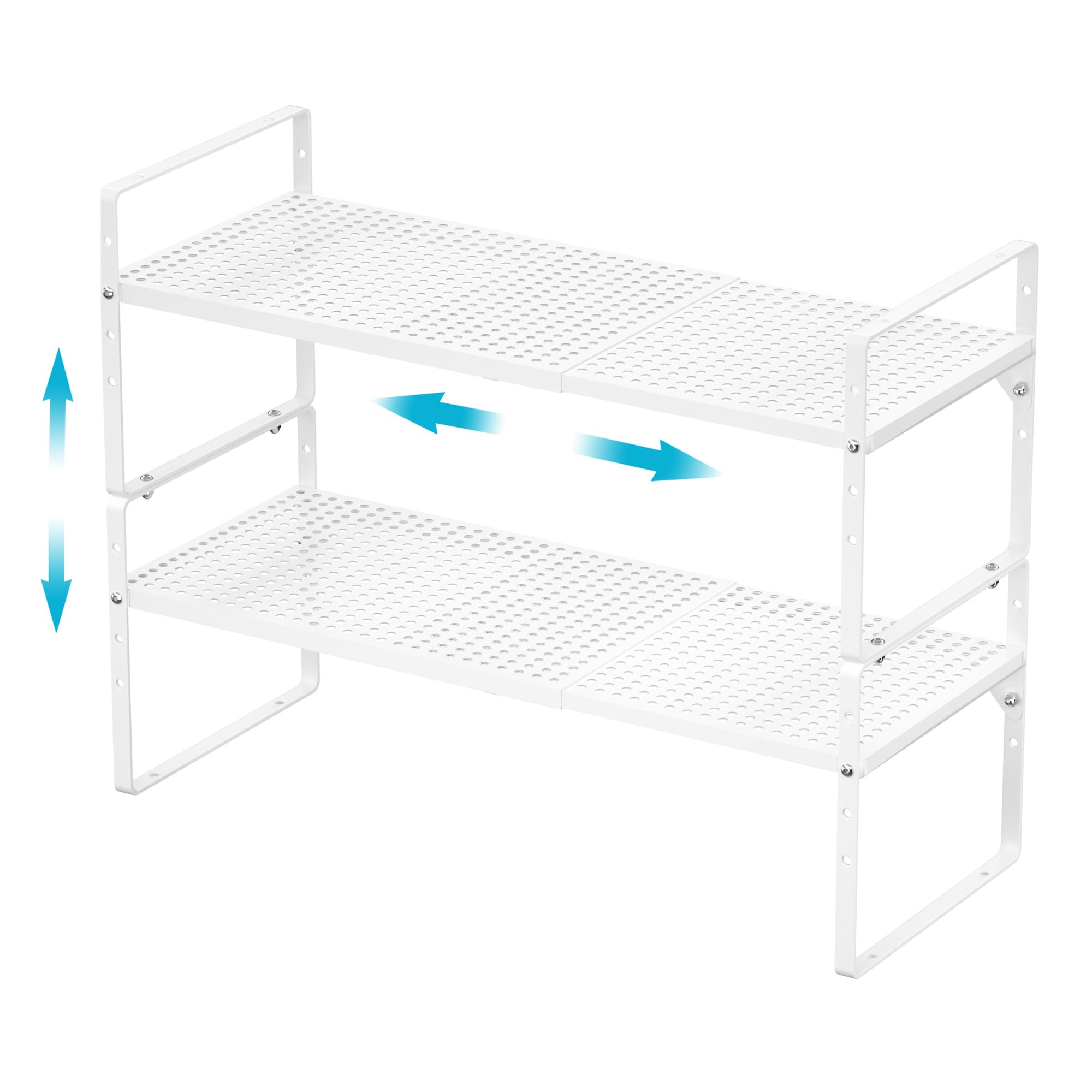 IPEGTOP 2er Set Ausziehbares Schrankregal Metall, Stapelbarer Küchen Organizer & Gewürzregal, Höhenverstellbar, Stabil für Arbeitsplatte, Schrank, Speisekammer & Bad, Weiß