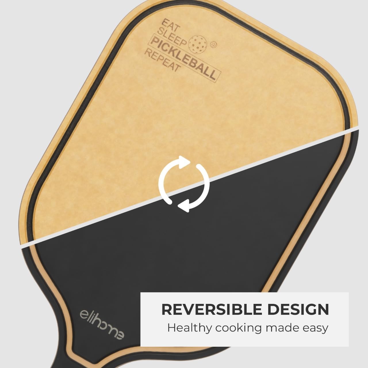 Elihome Pickleball Charcuterie & Cutting Board, Pickleball Gifts for Women Men, Wood Fiber, Paddle Shape with Handle, Dishwasher Safe, Reversible Design, Juice Groove, "Eat Sleep Pickleball Repeat"