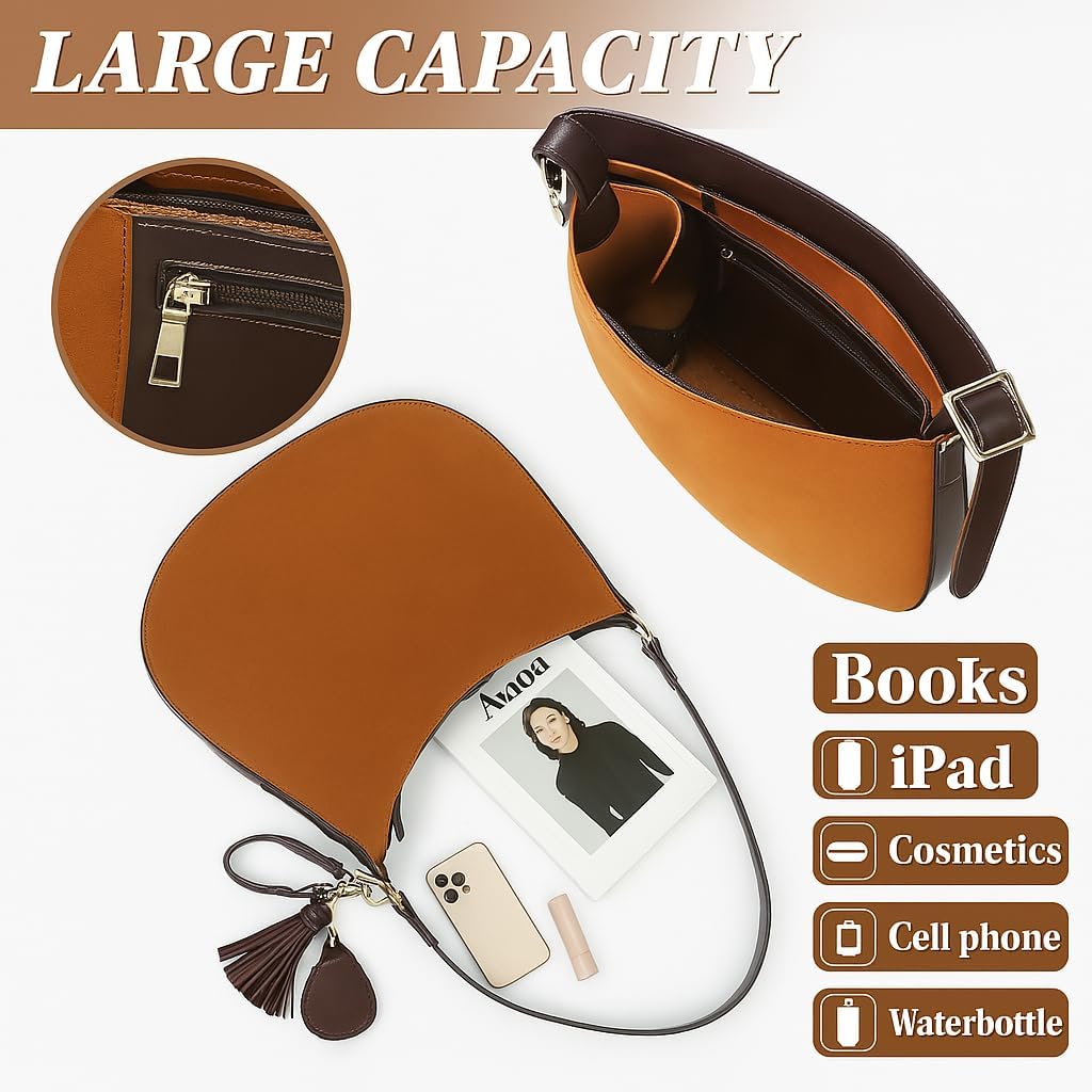 Brown Vegan Suede Hobo Bag- Elegant Shoulder Tote& Crossbody Handbag With Trendy Keychain Gift - Image 6