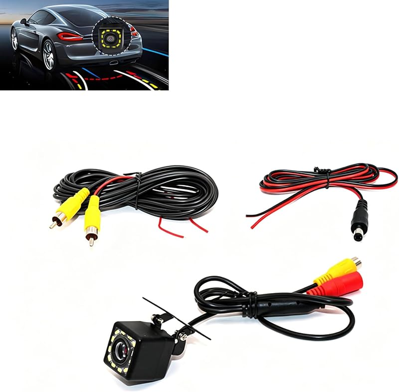 Cámara de marcha atrás para vehículo, cámara de visión trasera de auto gran angular de 170° con 12 visiones nocturnas LED, cámaras de visión trasera HD impermeables, soporte para placa de matrícula, universal para auto, camión, SUV, furgoneta, RV (negro)
