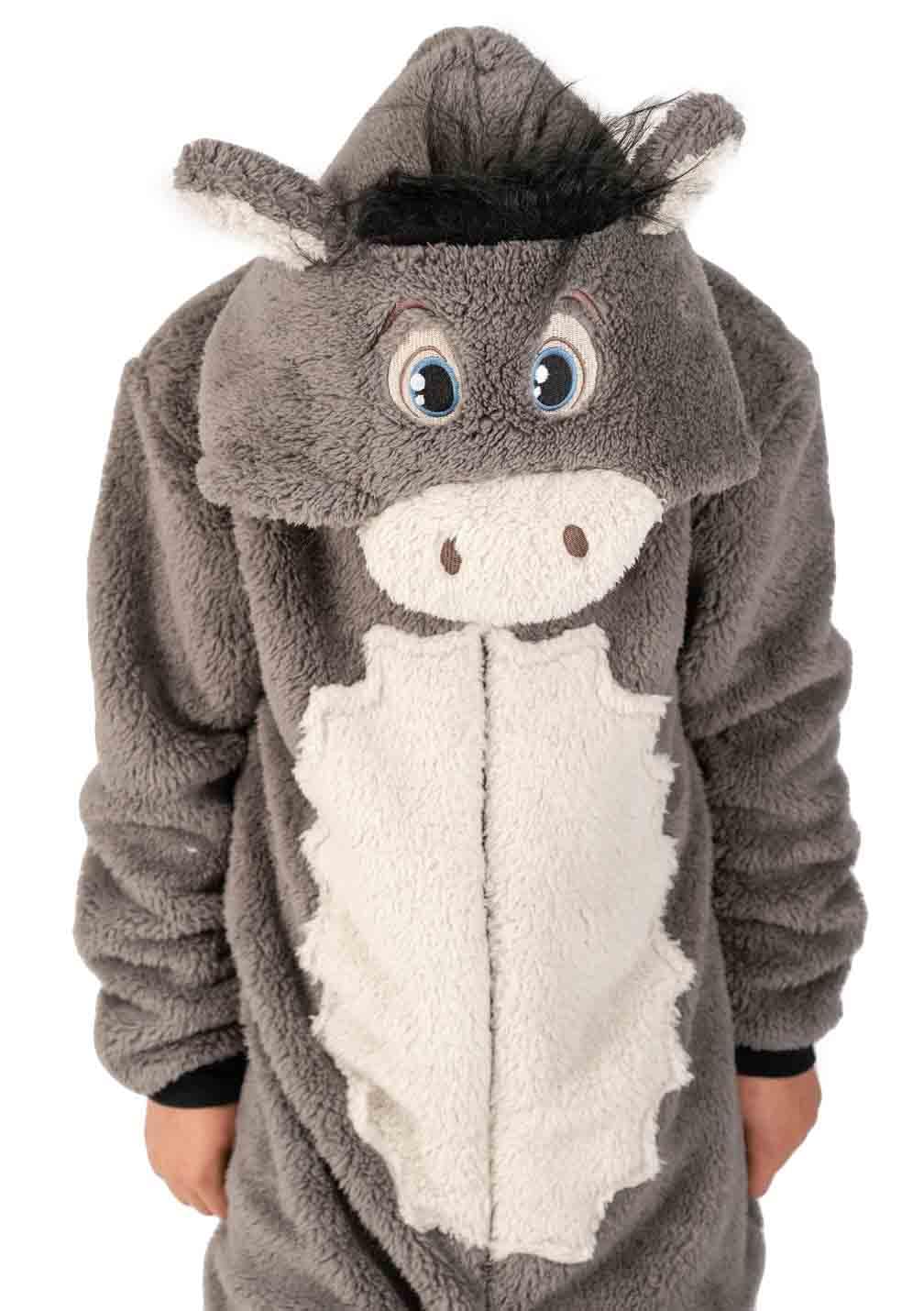 Costume intero da asino per bambini e bambine, in morbido pile, tutto in uno, con coda, taglie da 2 a 13 anni