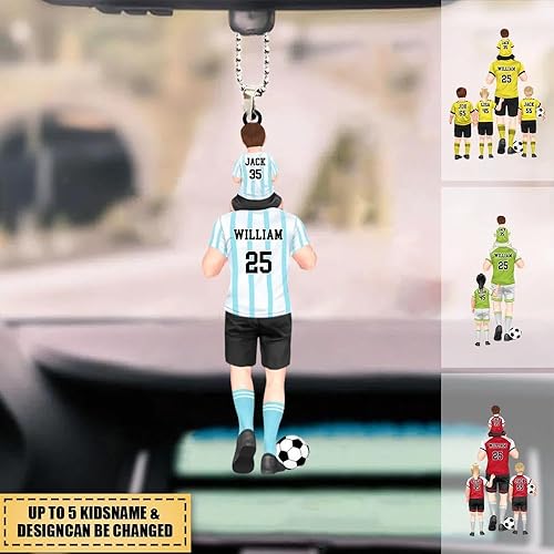 Miniatura 3 de Adorno colgante de coche personalizado para papáabuelo y niños, adorno de fútbol personalizado para papá e hijo, regalos de fútbol para niños,