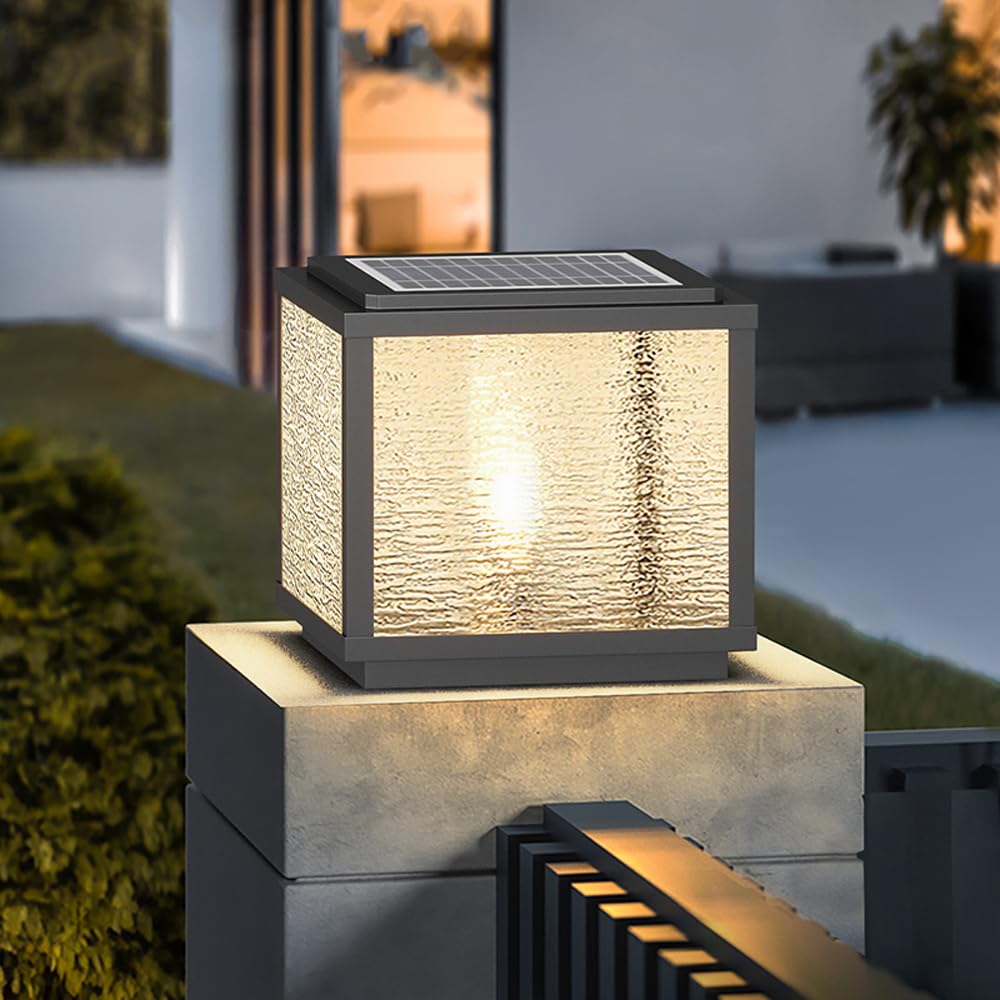 Solar Pillar Light Black Solar Powered Aluminum Lamp Post Lights For Outside Waterproof Column Lamps Outdoor Landscape LED Post Lantern Gate Pedestal Bollard Lighting For Fence Yard Mailbox Pier Lamp