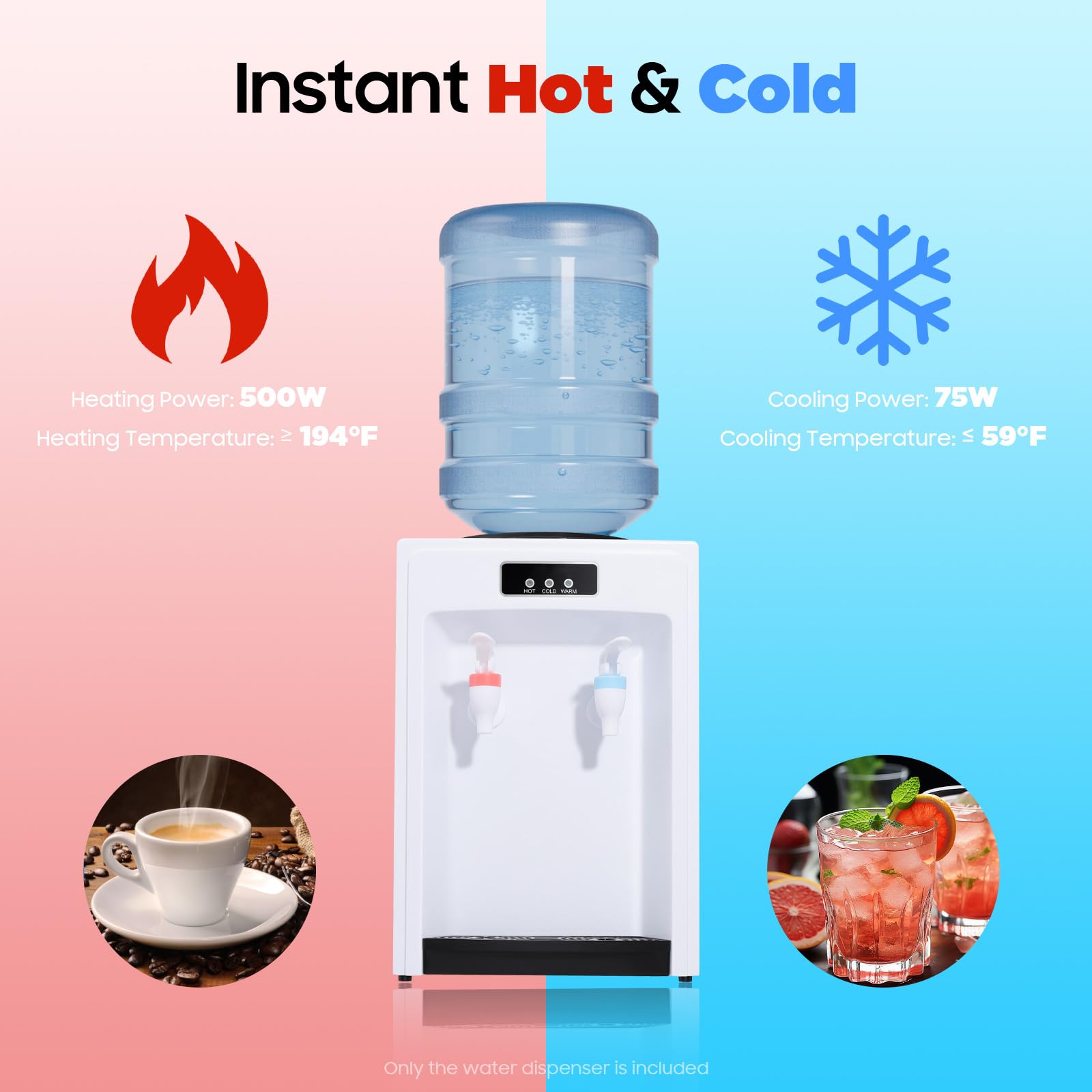 Distributore di acqua elettrico con funzione calda e fredda, erogatore di acqua calda da 550 W con acciaio inossidabile 304, compatto per bottiglie da 4,5 – 18,9 l, ideale per l'ufficio e la casa