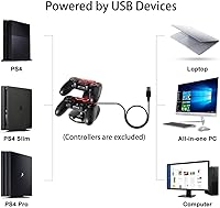 Vista 5 de Megadream Dual USB estación de carga, cargador, para controlador de Playstation 4 PS4 PS4 Pro PS4 Slim