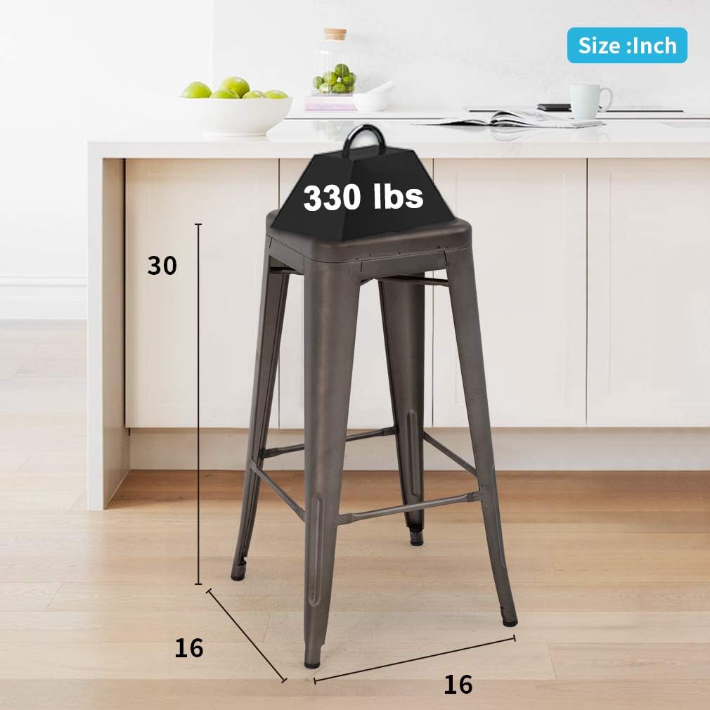 FDW Metal Bar Stools Set of 4 Counter Height Bar Stool 30 Barstools Industrial Patio Stool Stackable Stool Modern Backless Indoor/Outdoor Metal Bar Kitchen Counter Stools Chairs