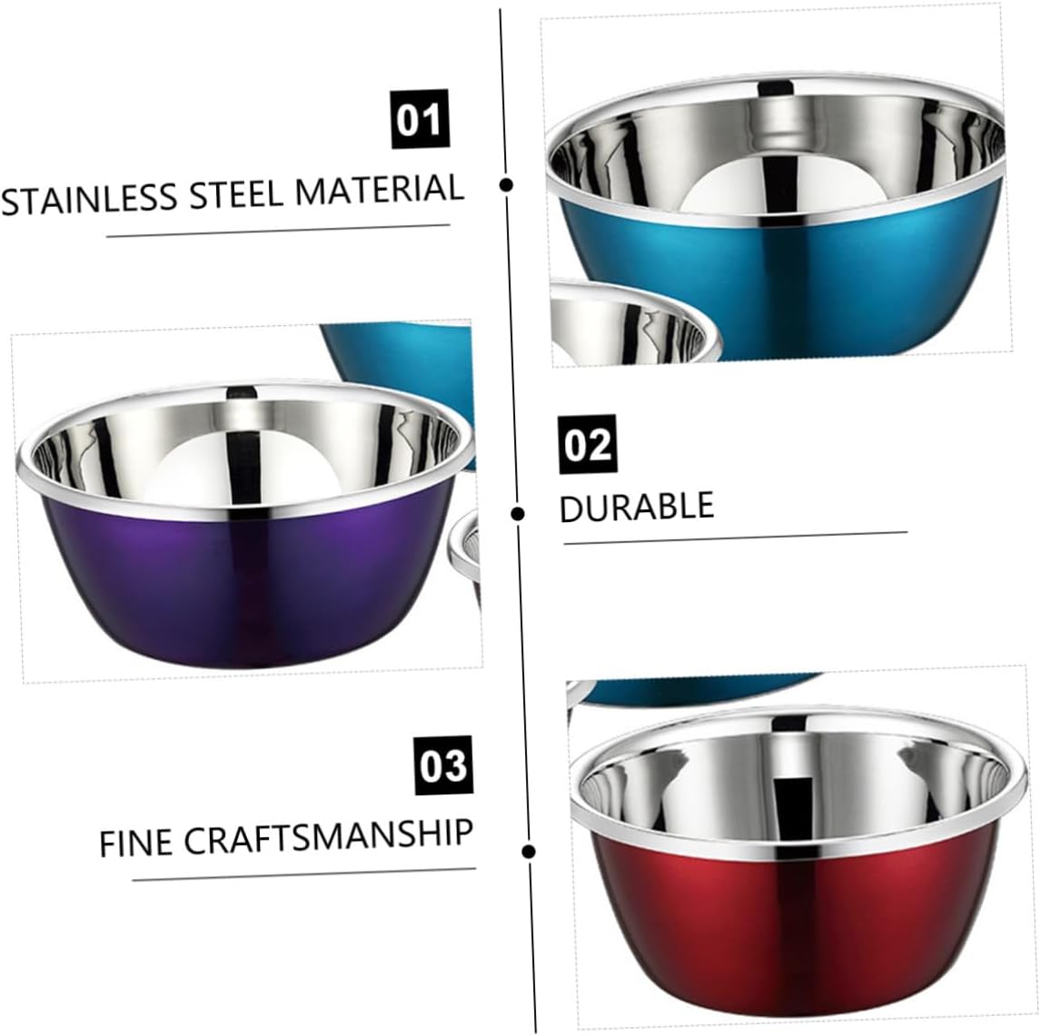 Stainless Steel Mixing Bowl Set 3pcs Nesting Prep Bowls for Kitchen Baking and Serving with Colorful Design