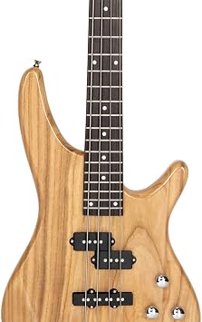 Bonnlo Electric Bass Guitar 4-String for Beginner Right Hand with Shoulder Strap, Wrench Tool, Power Line and Bag (Natural Wood)