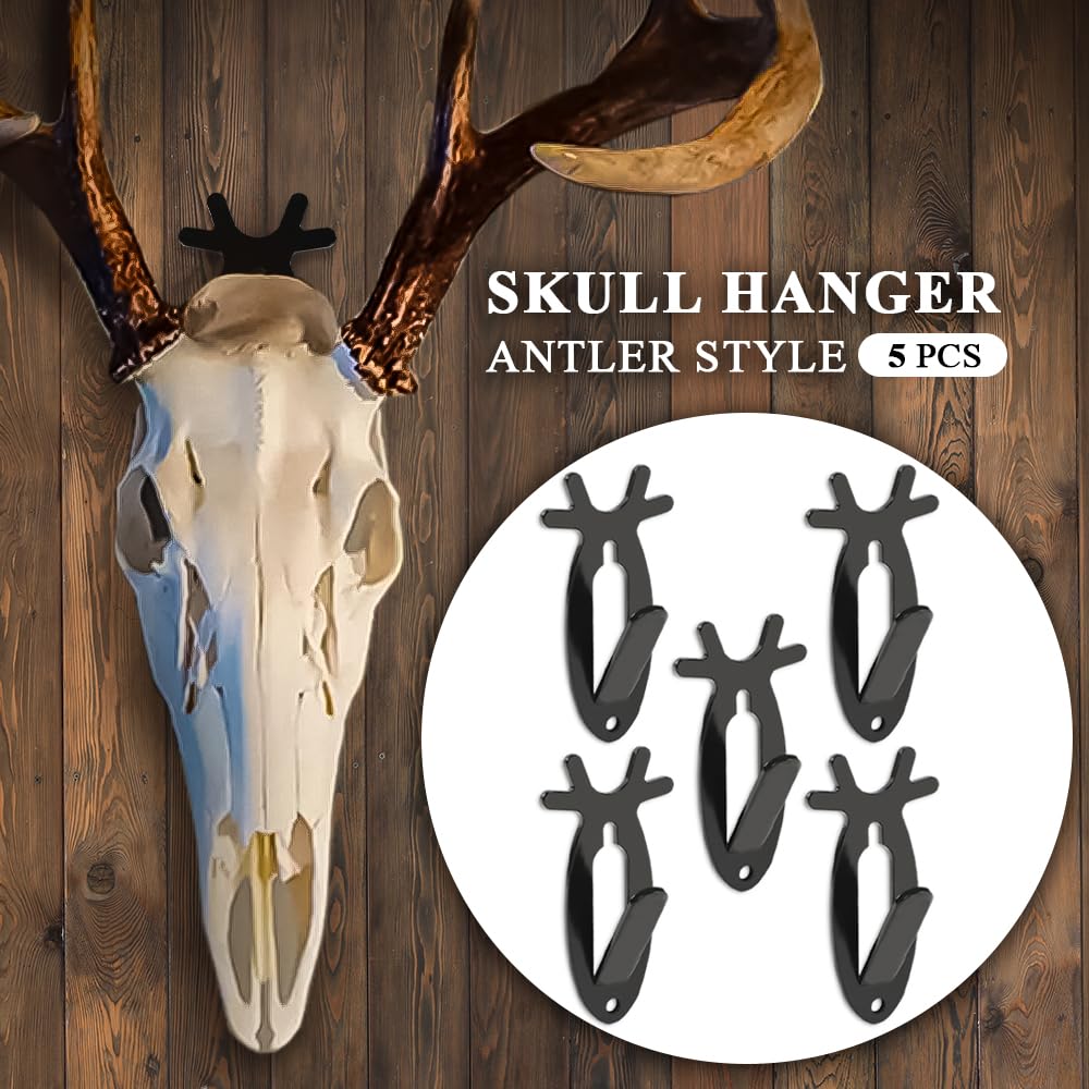 5-Pack European Mount Skull Hanger Hooks - Black Wall Brackets For Deer, Antelope, Antler Displays