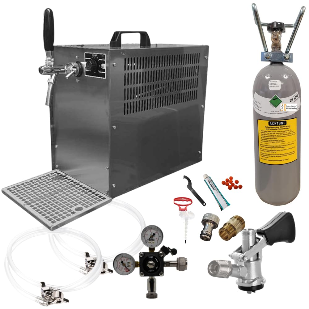 Zapfanlage 60l/h Komplettset 2kg Co², Uhr, Schläuche Korbkeg Hahn Tropfblech Reinigungsset
