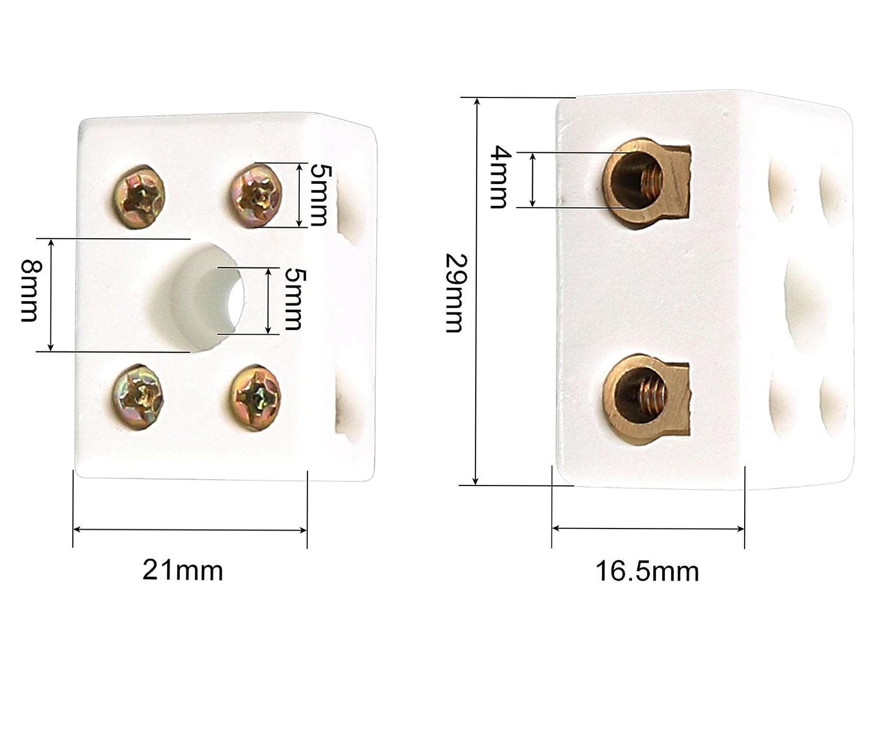 MACHSWON 2 Way Ceramics Terminal Blocks,Ceramic Connector Block for Electrical Wire Cable,21.5x19.5x14.2mm,2pcs - Image 2