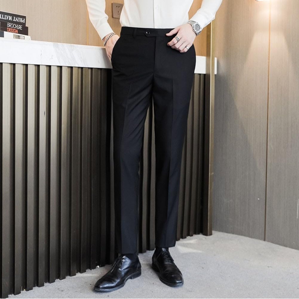 Pantalones de vestir elegantes para hombre, ajustados, color liso, para oficina y bodas