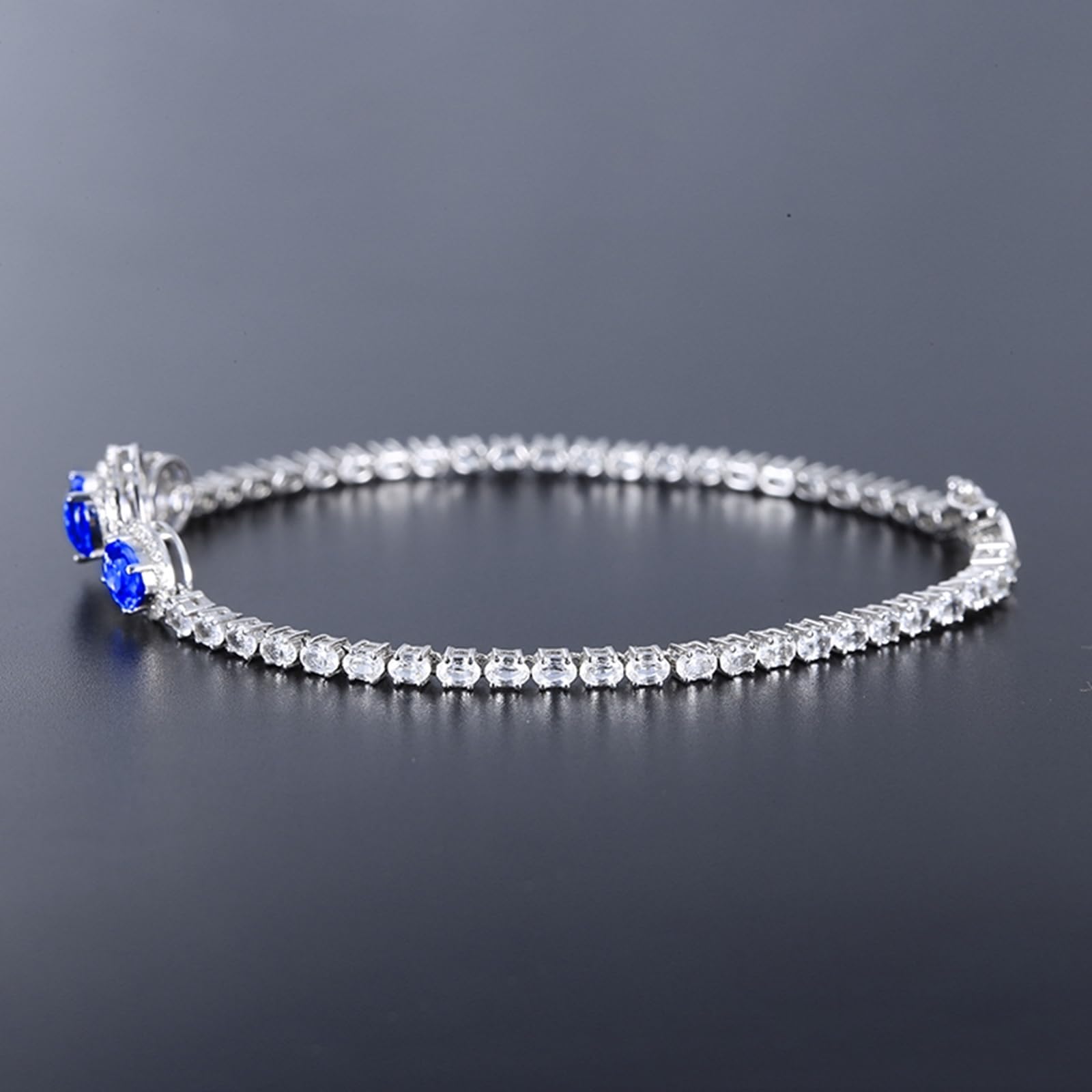 Bracciali Oro Bianco 18k/14k/9k Vero, Bracciale Zaffiro Sintetico Donna 2.69ct 16-20 cm con Moissanite, Braccialetto Sposa Fidanzati
