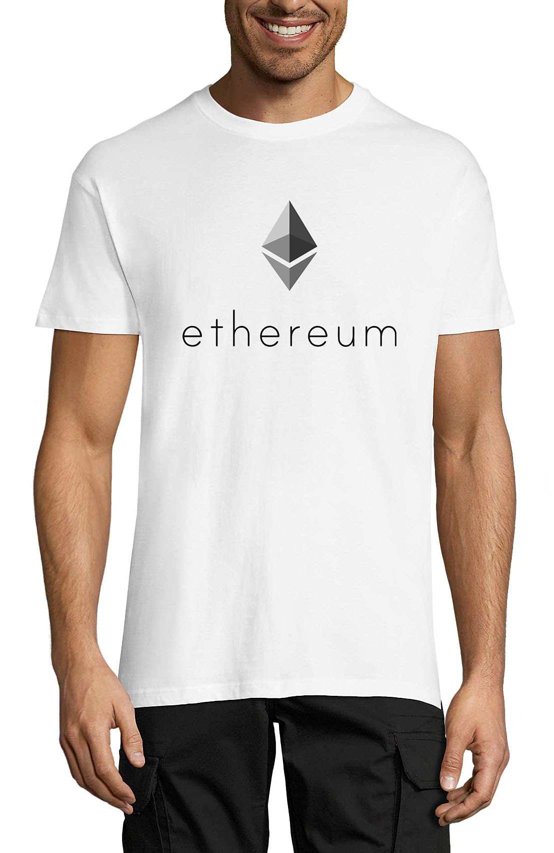 Ethereum Crypto Currency Gray Logo Men's Crew Neck T-Shirt White