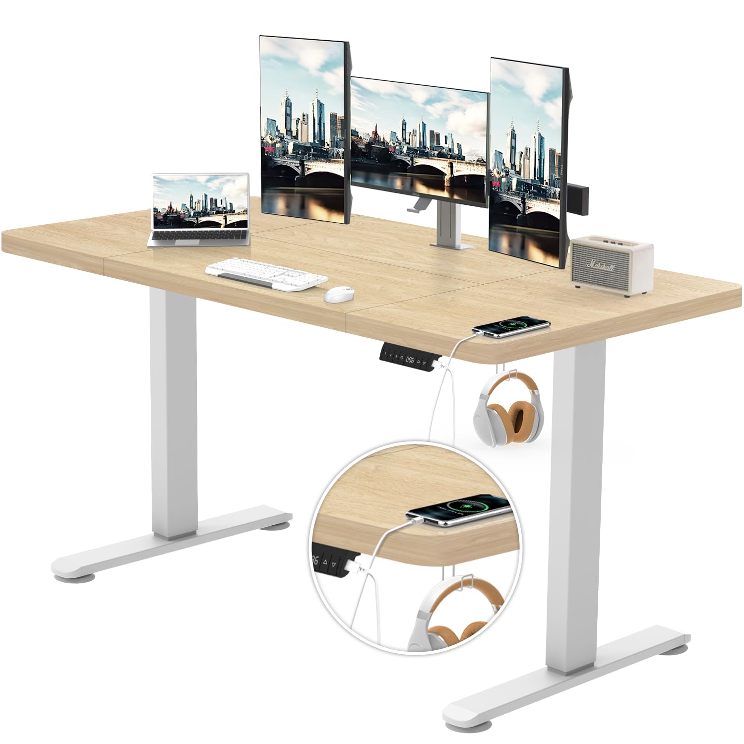 TRIUMPHKEY Bureau de jeu avec lumières LED, 120 x 60 x 162 cm, table de jeu avec prises de courant et 2 prises de charge USB, table pour ordinateur avec support pour TRIUMPHKEY Bureau de jeu avec lumières LED, 120 x 60 x 162 cm, table de jeu avec prises de courant et 2 prises de charge USB, table pour ordinateur avec support pour