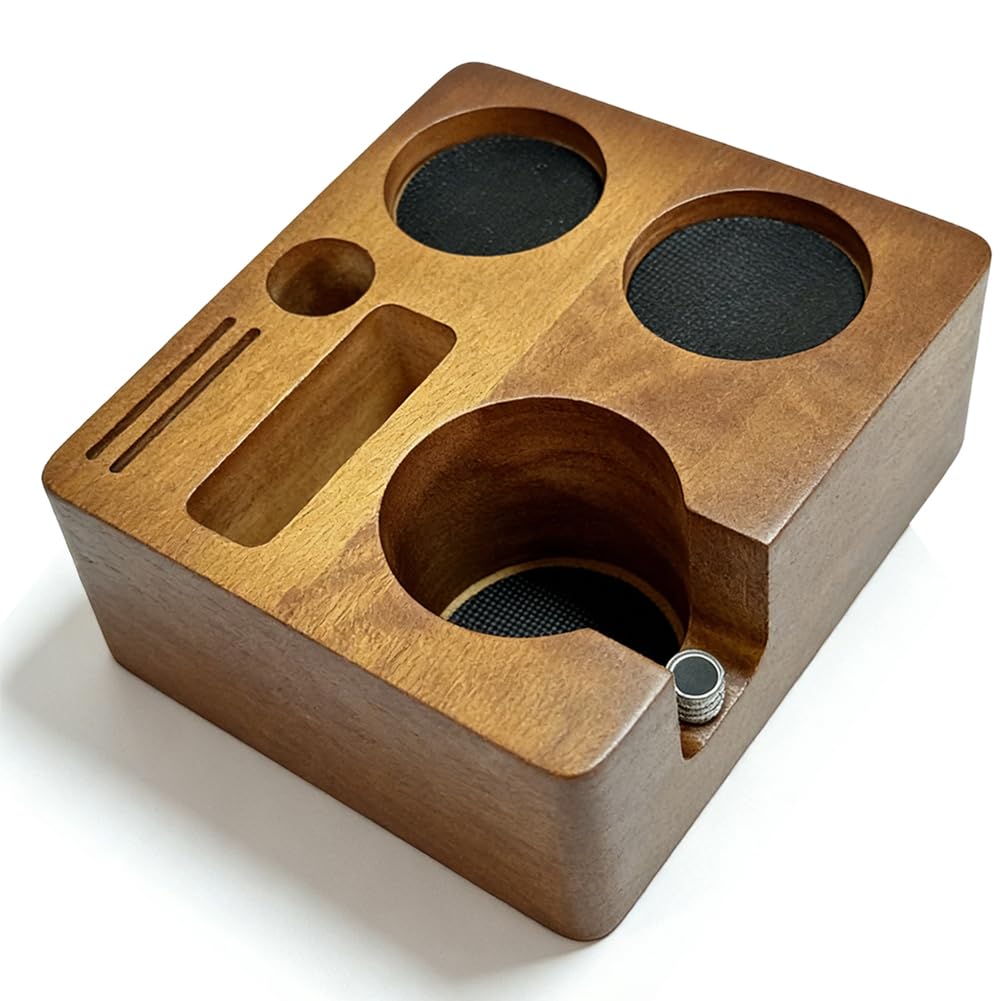 Stacja tampera espresso, 58 mm, stacja tampera espresso, drewno orzechowe, stacja z regulacją wysokości, z drewna orzecha włoskiego, wielofunkcyjny uchwyt na tamper do kawy z drewna (B)