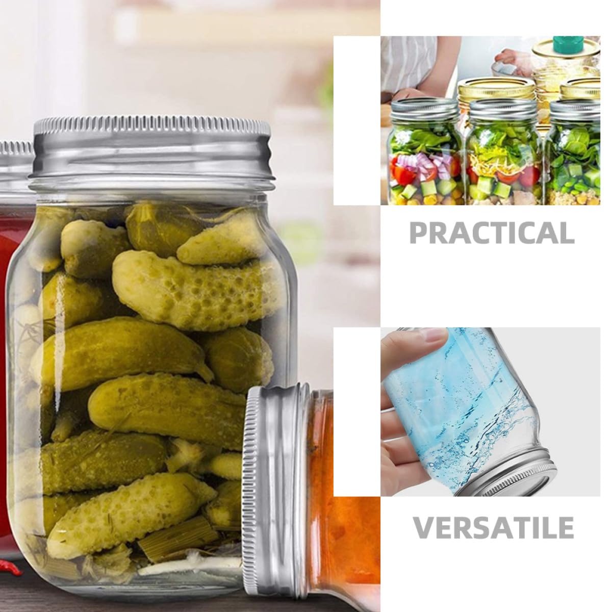 Artibetter 6pezzi Barattoli Mason in Vetro con Coperchio Vite Contenitori per Frutta Gelatine Dessert Conservazione Alimentare per Frigo o Dispensa