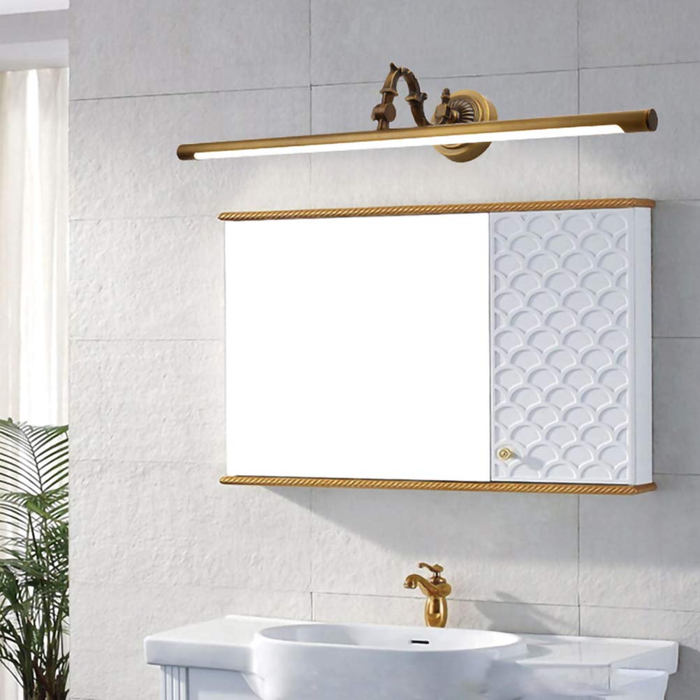 ACMHNC LED Spiegelleuchte Vintage,Schminklicht Spiegellampe Badezimmer Antik Messing Wasserdichte Badlampe Spiegel Wandleuchte 4000k Winkel Einstellbar Schrankleuchte,Ø58CM/12W